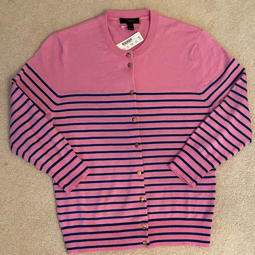 J.Crew Pink & Teal Striped Knit Cardigan Sweater